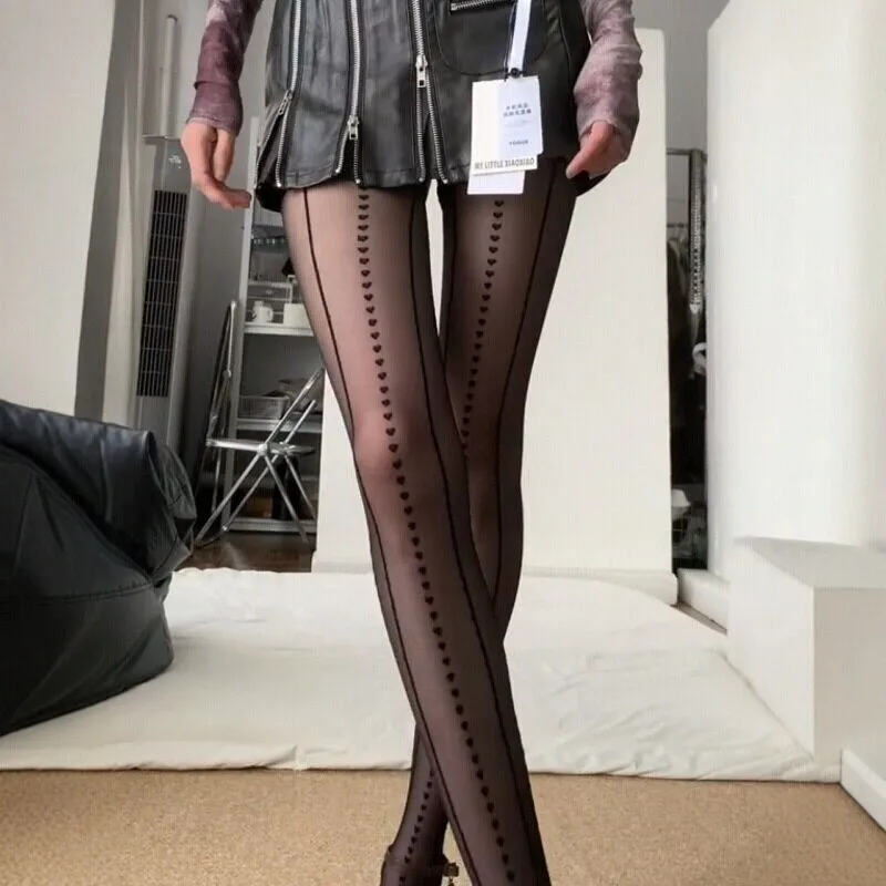 Summer Ultra-thin Sweet Heart Women Tights Vertical Pattern Body Stockings Pantyhose Lingerie Hosiery Sexy Stockings Pantyhose