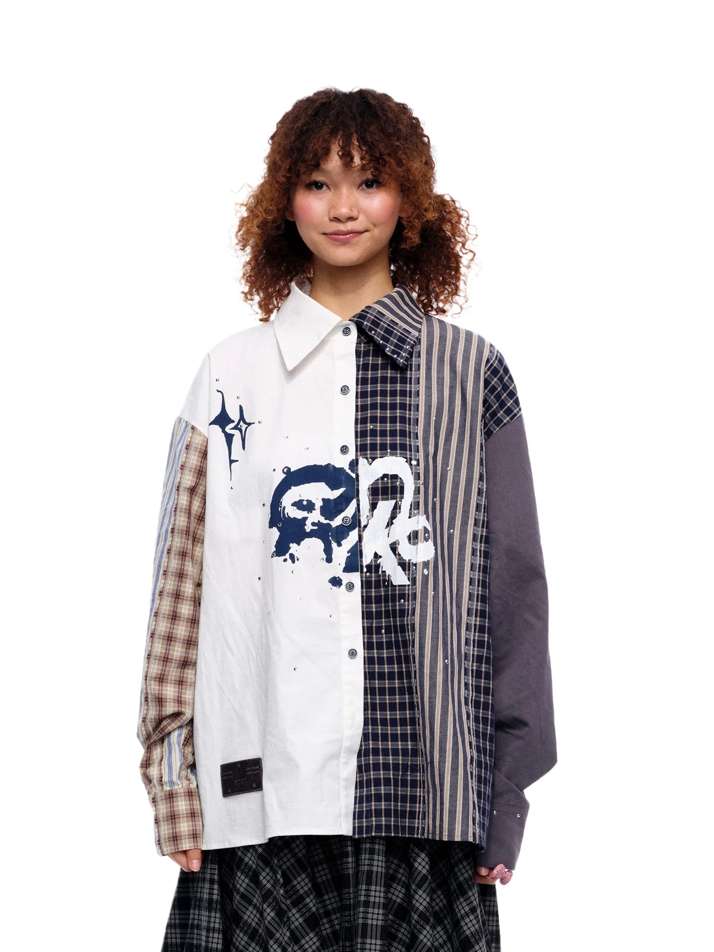 

MOF Girl Plaid Print irt Loose Fit Cotton Long Sve Button up Casual Wear Neutral Sle Youth Faion Spring Collection