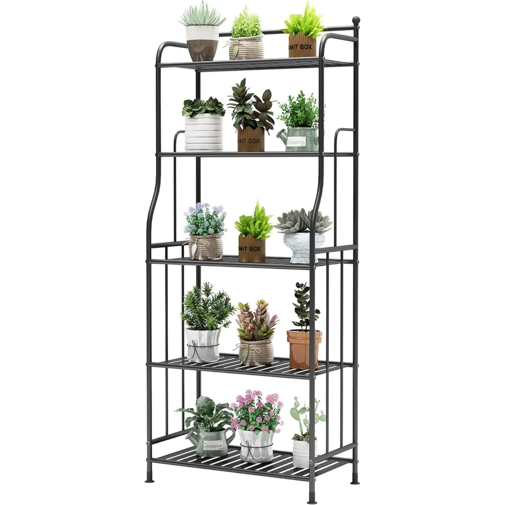 

Metal Plant Stand Indoor and Outdoor Flower Rack, Home Iron Storage Organizer Shelf, Black