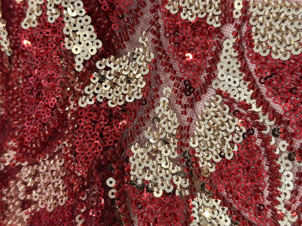 African Beaded Lace Fabric 2025 High Quality Beaded French Sequins Embroidery Beads Tulle Lace Fabric For Wedding Party Dress