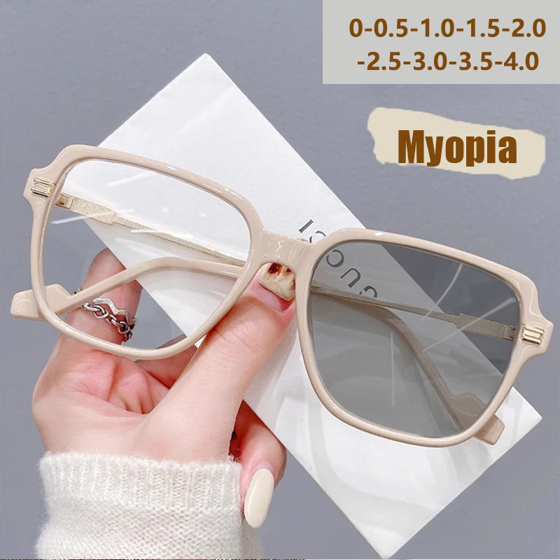Lichtempfindliche Farbwechsel-Anti-Blaulicht-Brille ohne Make-up, großer Rahmen, Myopie-Brille, fertige Myopie-Brille 6022