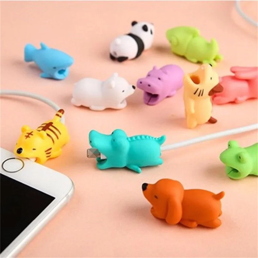 Data Cable Protection Sleeve Cable Winder Cute Animal Bite Cable Protector For iPhone Panda Bites Doll Model Holder