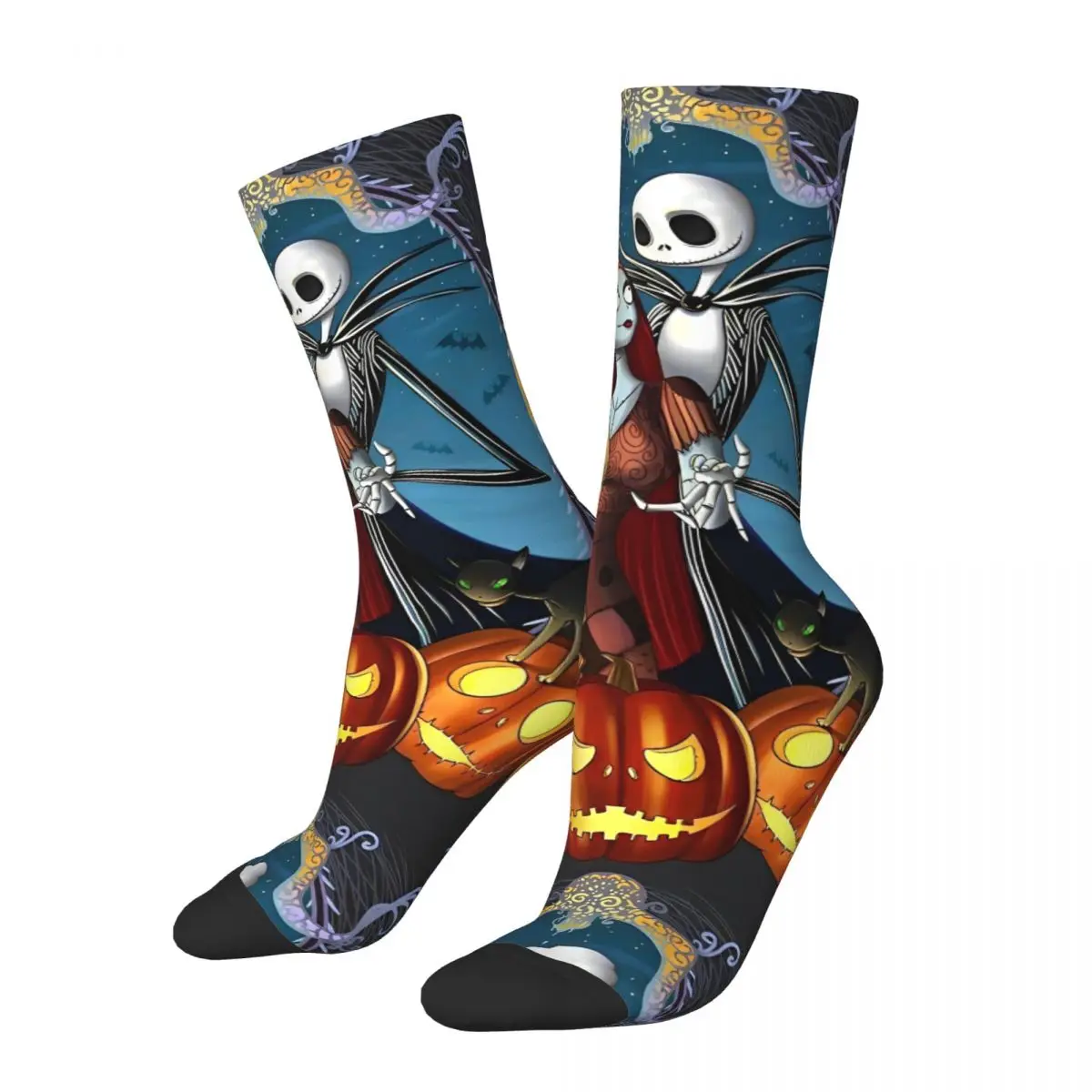 

Autumn Winter Retro Women Men Jack And Sally Halloween Socks The Nightmare Before Christmas Non-slip Football Socks