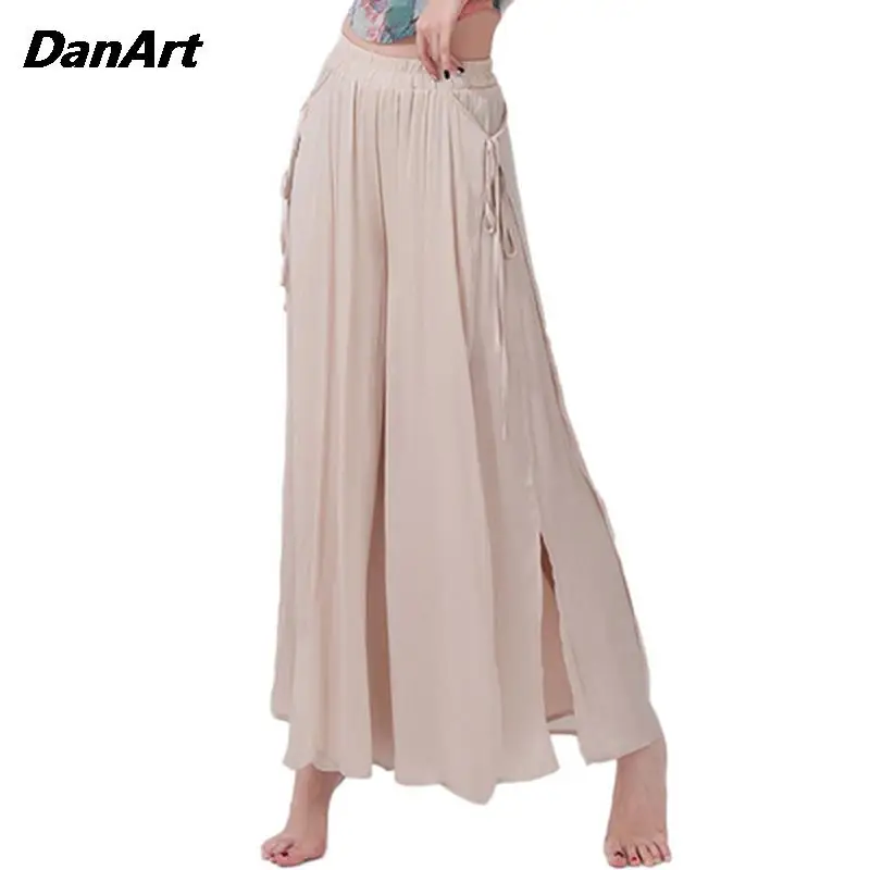 

New Lady High Waist Dance Pants Dancing Practice Training Costume Elegant Girl Wide Leg Trousers Side Split Dance skirt pants