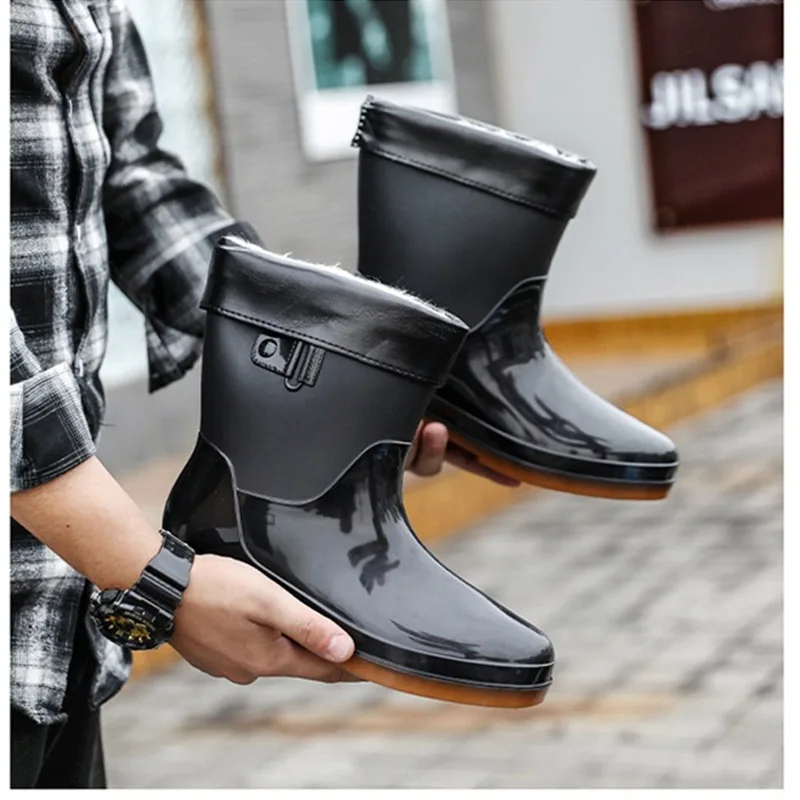 

Winter Warm Fishing Hunting Working Rain Boots Men Women Waterproof Warm Lining Removeable Middle Tube Rubber Water Shoes