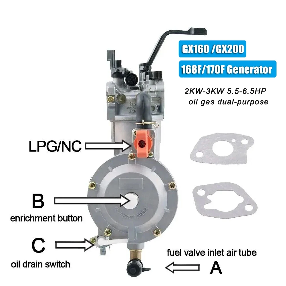 New 3KW 168F 170F Gasoline Generator  LPG Carburetor Dual Fuel LPG NG Gas Carburetor Conversion Kit For Generator Parts 6.5HP