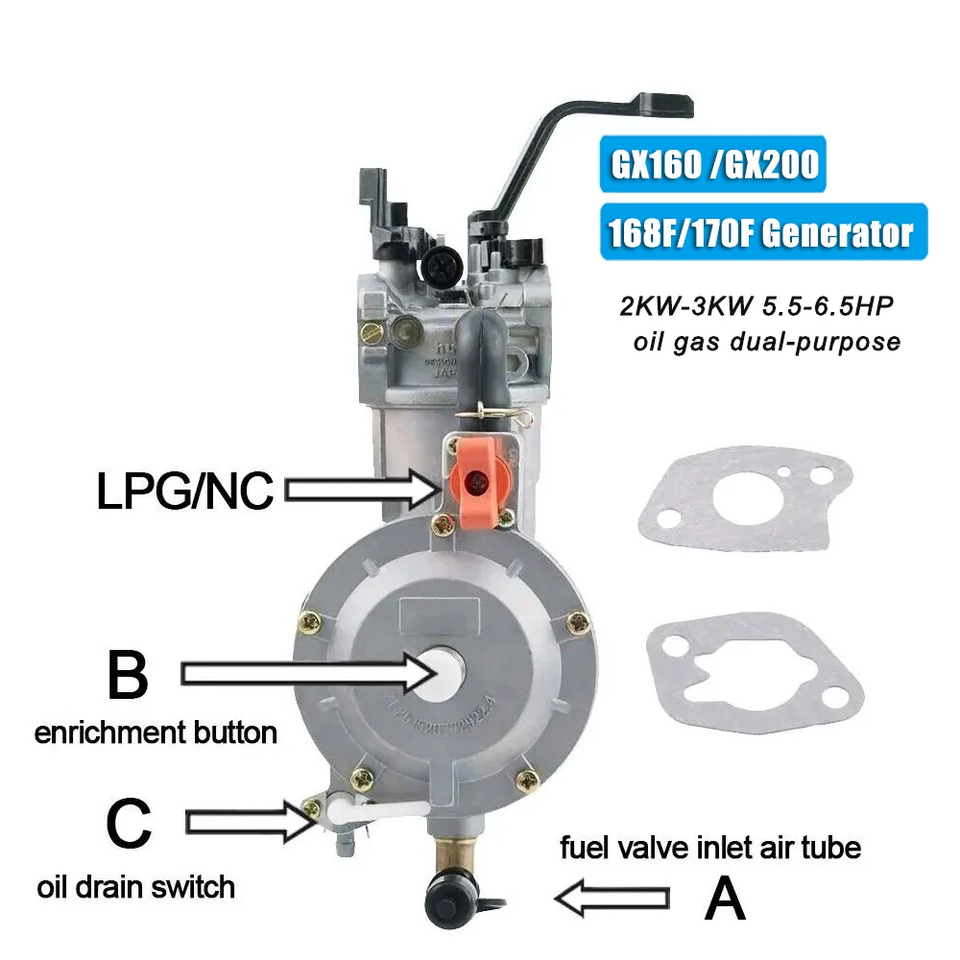  New 3KW 168F 170F Gasoline Generator  LPG Carburetor Dual Fuel LPG NG Gas Carburetor Conversion Kit For Generator Parts 6.5HP 