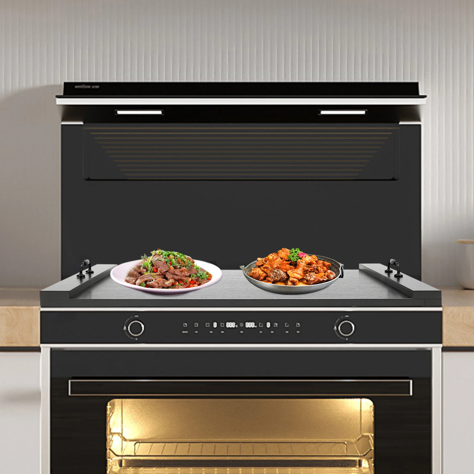 

Black Wooden Kitchen Stove Top Cover, Countertop Extra Space Storage Tray With Handles For Gas Electric Stove RV Kitchen