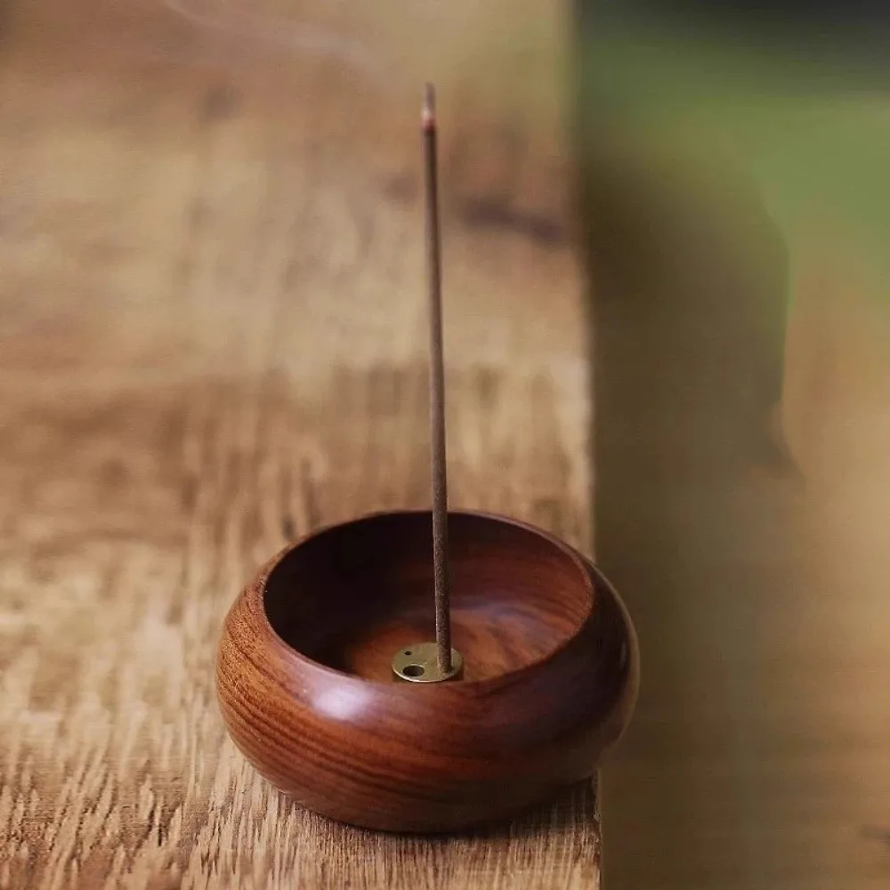 Traditional 4 Holes Wooden Incense Holder Handcrafted Solid Wood Stick Holder Smooth Polished Retro Incense Base Desktop Decor