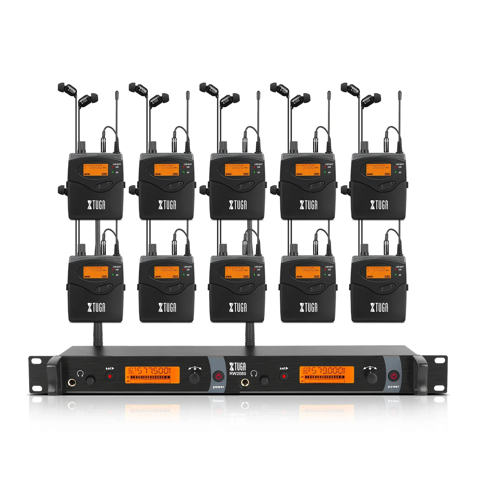 

XTUGA RW-2080 Stage Monitoring In-Ear Headset With 10 Receivers And Wireless Communication Featuring Microphone Sound System