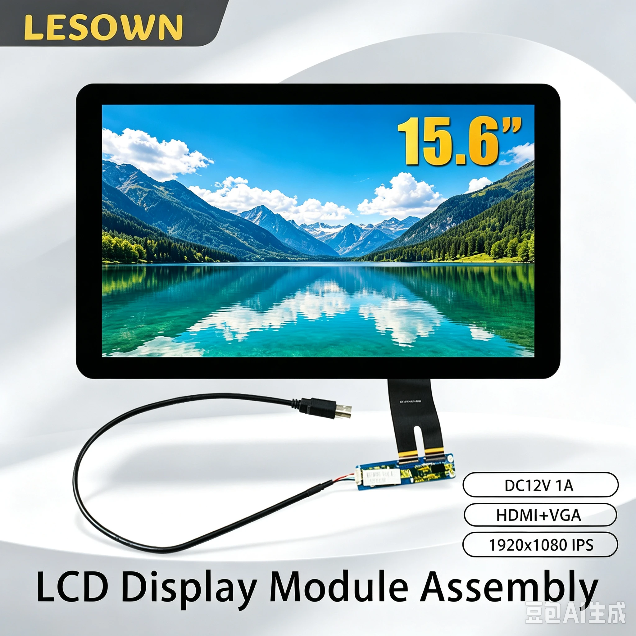 LESOWN 15.6 Inch Industrial Touch Display 1366x768 LCD Monitor Capacitive Screen G+G Glass Panel Embedded Control HDTV VGA