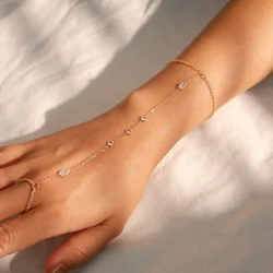 18K Gold STAINLESS STEELDainty plated Hand Chain Bracelet for Her STAINLESS STEEL Link Ring Bracelet slave Finger Chain Bracelet