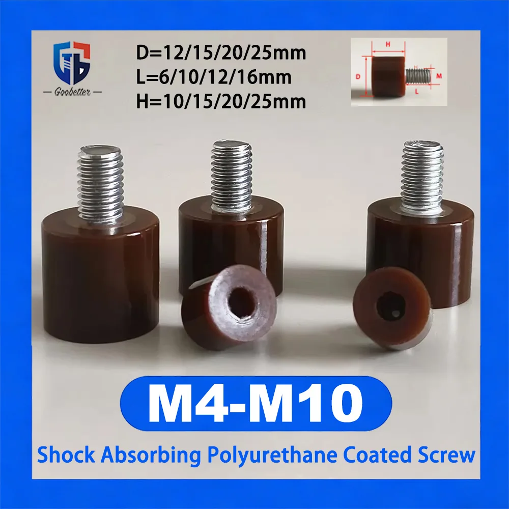 1Pc M4 M6 M8 M10 304 Stainless Steel Brown Polyurethane Coated Screw L 6/10/12/16mm D 12/15/20/25mm H 10/15/20/25mm