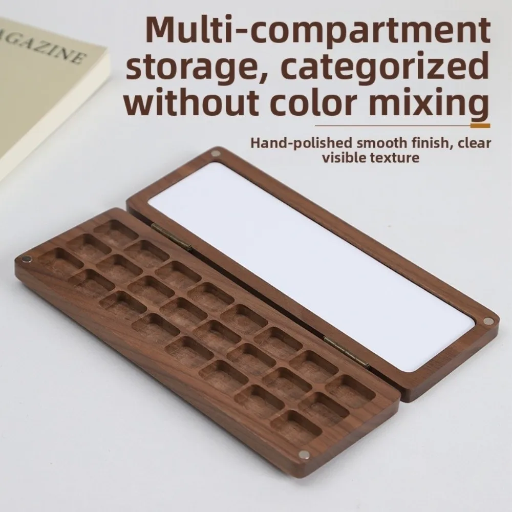 Mini Watercolor Painting Case Magnetic Lid 24 Grids Watercolor Paint Box Wooden Gouache Paint Storage Artist Travel Palette