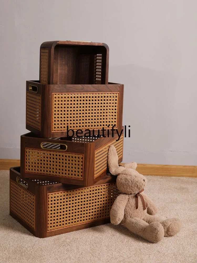 North American black walnut rattan storage basket home book finishing box desktop