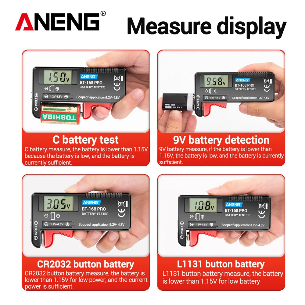 ANENG AN-168 POR Digital Lithium Battery Capacity Tester Checkered Load Analyzer Display Check AAA AA Button Cell Universal Test