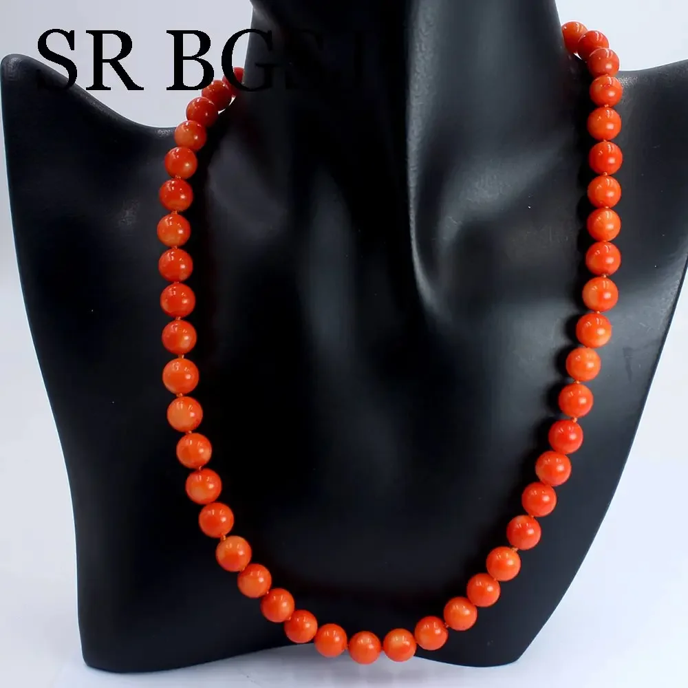 8-9mm Brilliant Orange Real Coral Natural Pendant Chokers Collar Delicate Design Rope Necklace For Female view 2