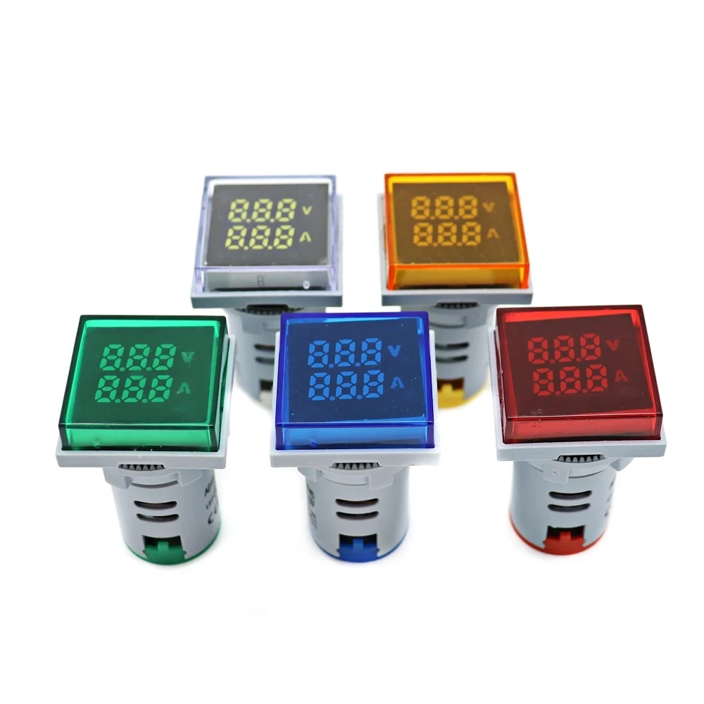 

22mm 60-500V 0-100A LED AC Digital Voltmeter Ammeter Signal Lights 220V Voltage Current Meter Volt Amp Indicator Tester Detector