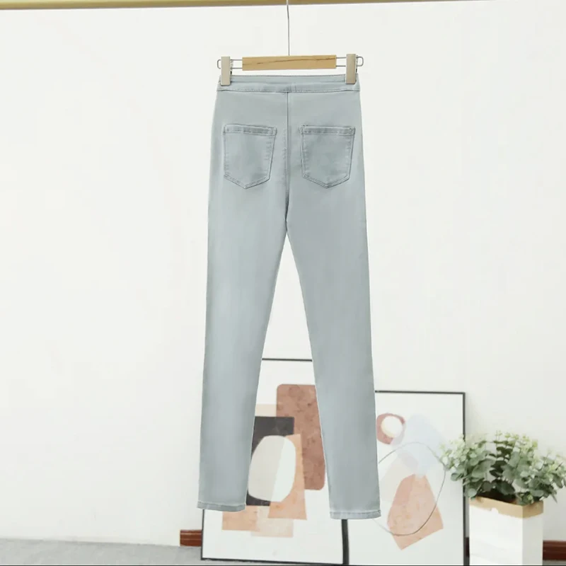 Stretch High Waist Jeans Women 2022 New Skinny Slim Washed  Light BlueTrousers Female Denim Pencil Pants Elastic Ninth Pants