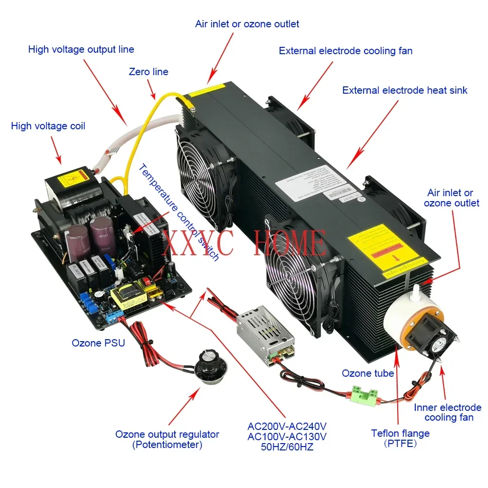 CE FCC ROHS 60G/H 60grams adjustable ozone generator kit black tube 600w psu AIR Swimming pool water disinfection