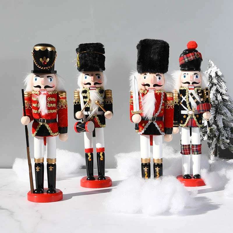 30cm Nutcracker Soldier Christmas Ornaments Colorful Wooden Handcraft Nutcracker Puppet Figures Christmas Decorations For Home