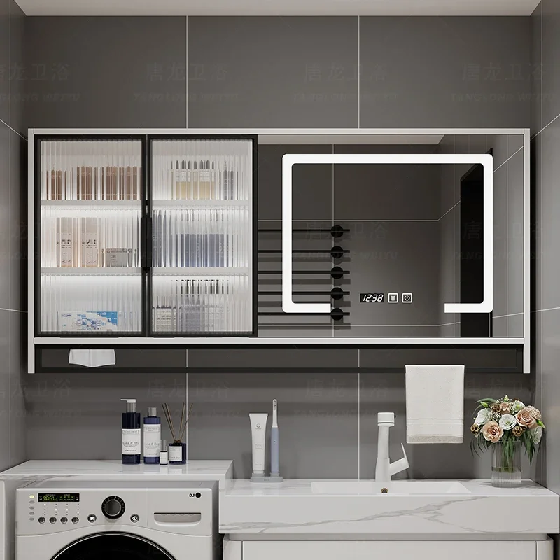 Smart bathroom mirror cabinet solid wood separate wall-mounted bathroom mirror Changhong glass door laminate light mirrore right