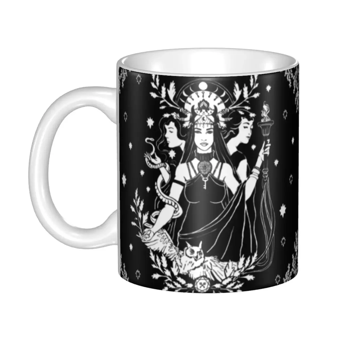 DIY Hekate Triple Goddess Ceramic Mugs Customized Goth Occult Halloween Witch Coffee Cups Creative Gift