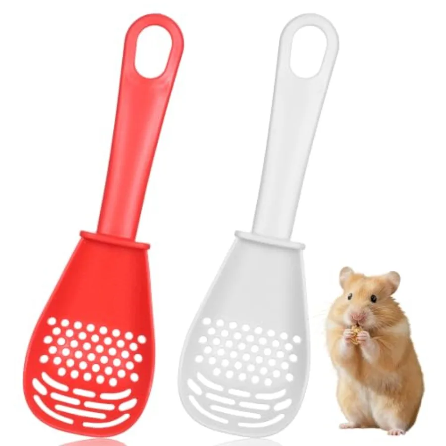 2 Pack Small Litter Scoop, Hamster Sand Bath Scoop, Plastic Litter Sifter for Small Animal Cage Cleaning, Chinchilla Gerbil Rep