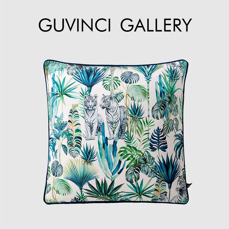 

GUVINCI Bengal Tiger Panthera Jungle tigris Square Cushion Cover Soft Velvet Throw Pillow Case Southeast Asian Style Home Decor