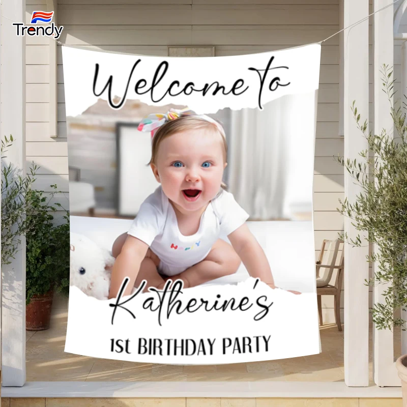 Birthday Party Banner with Photo Princess1st Background Girls Backdrop Girl First Birthday Custom Photo Banner Personalized Name