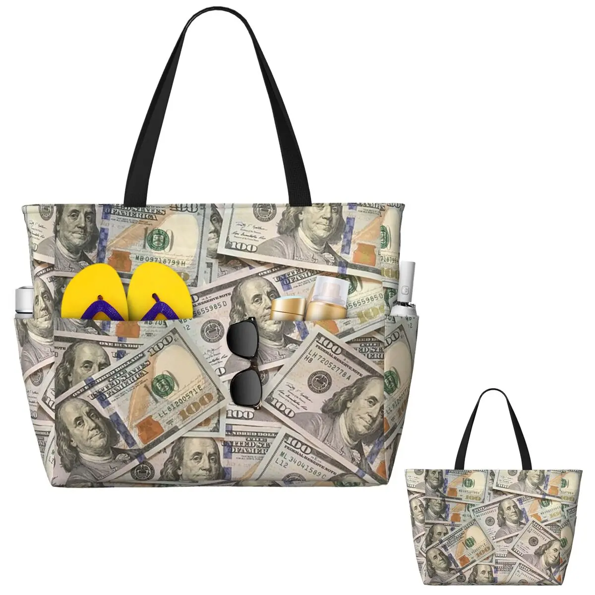 

New Hundred Dollar Bills Money Attraction Beach Tote Bag Sport Gym Yoga Duffle Large Tote Bag Women Travel Bag Fitness bag