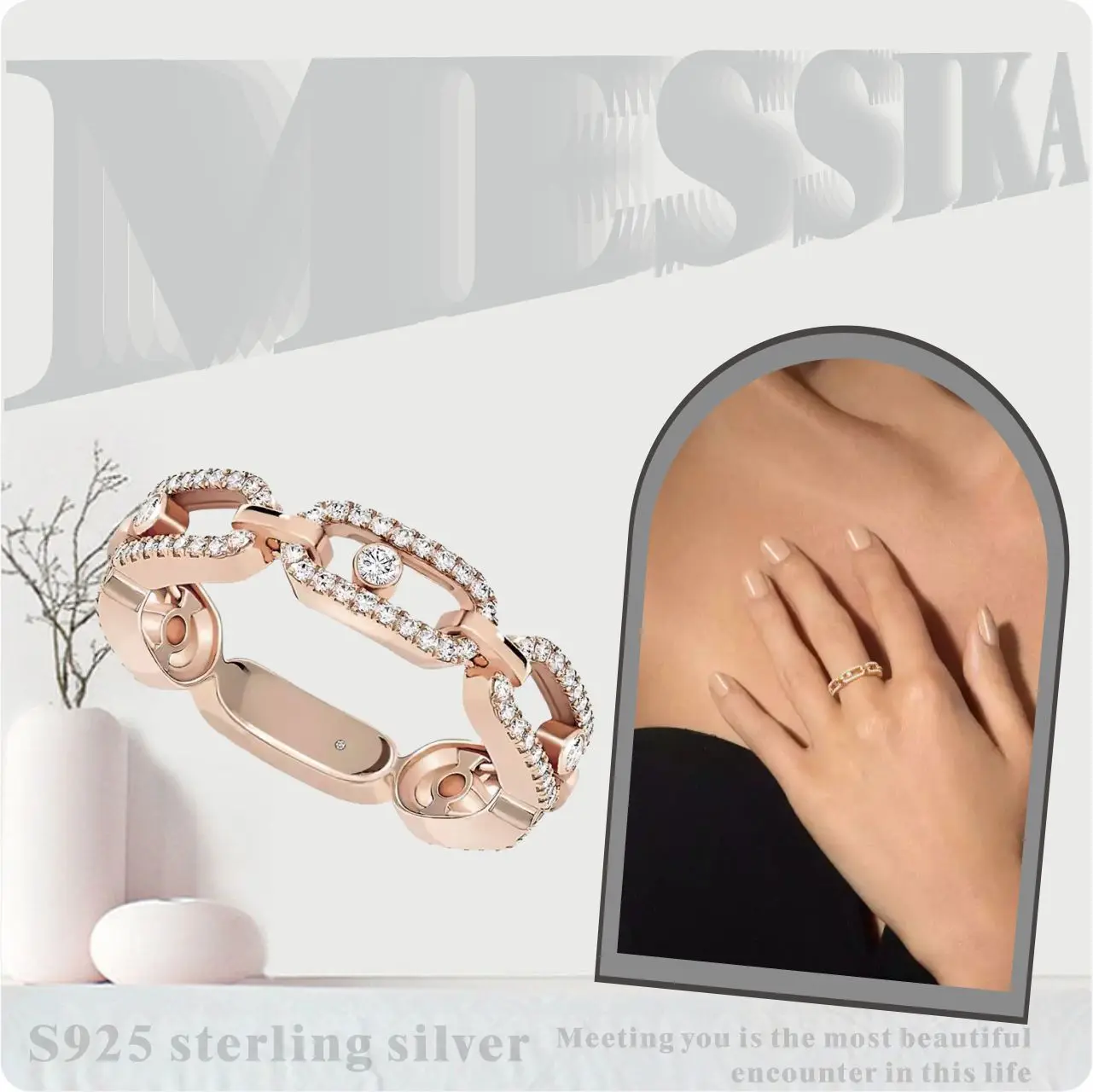 

Messik Move Link Ring S925 Sterling Silver French New Ring Women's Christmas Wear Versatile Ring Boutique