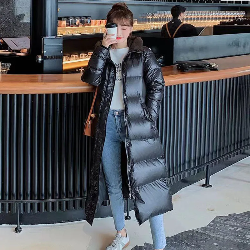 Down Jacket Women Long Hooded Warmth Winter 2022 New Loose Jacket Thick Black Three-Proof Winter Coats