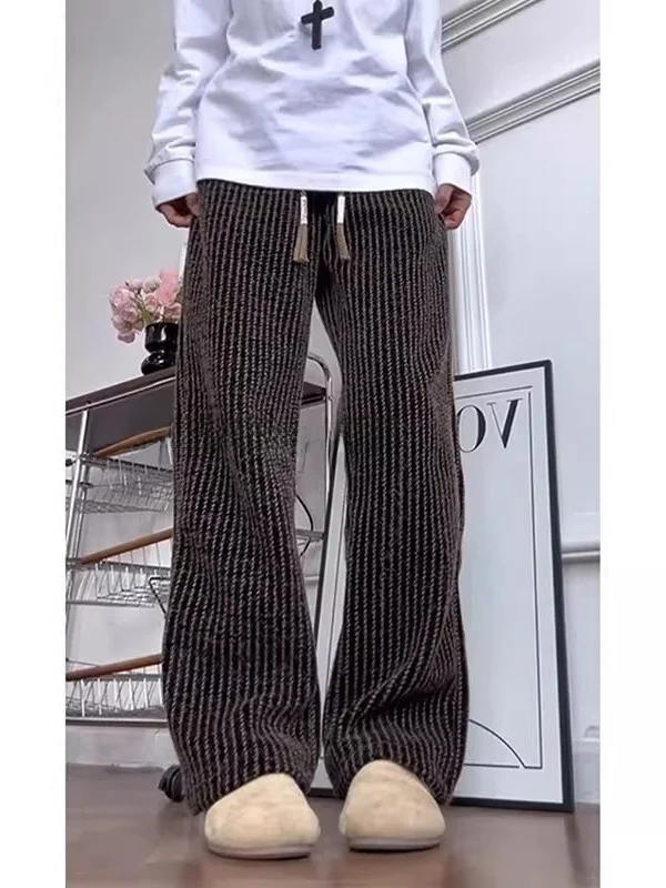 

Мужские повседневные брюки из вельвета в полоску цвета хаки, большие размеры (до 300 фунтов), осенне-зимние, прямого кроя, с эффектом драпировки