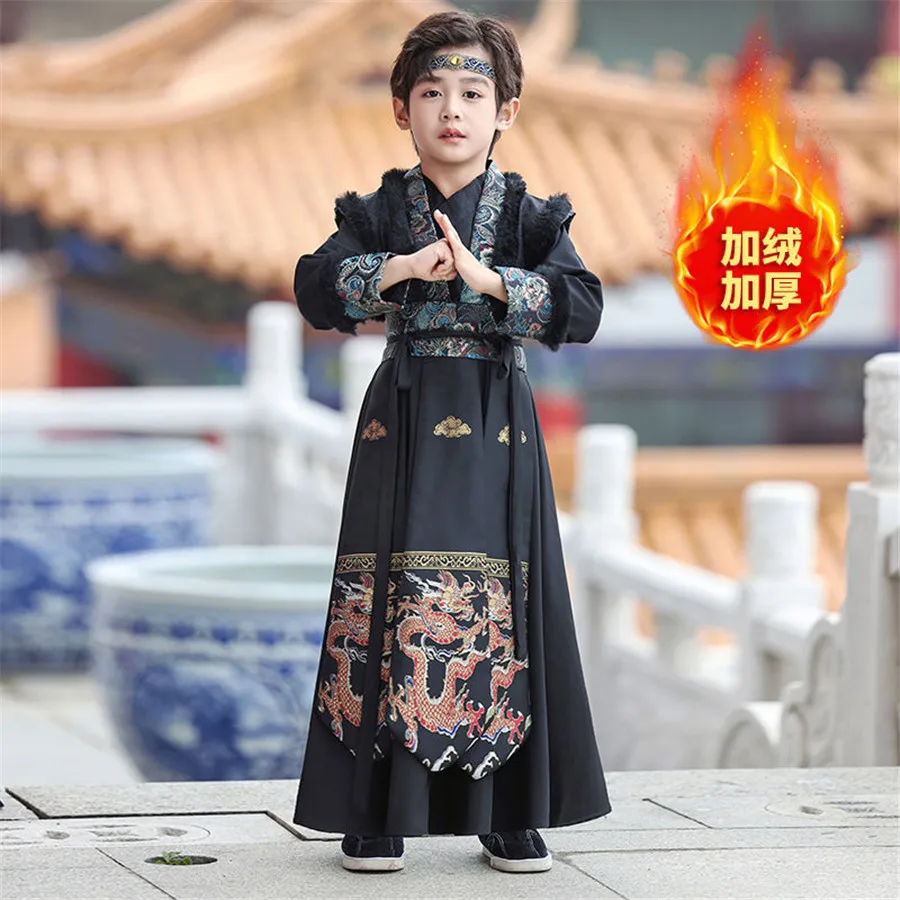 

Winter New Arrived Kids Young Master's Hanfu Chinese Traditional Ancient Boys Knight-errant Clothes Children's New Year Costume