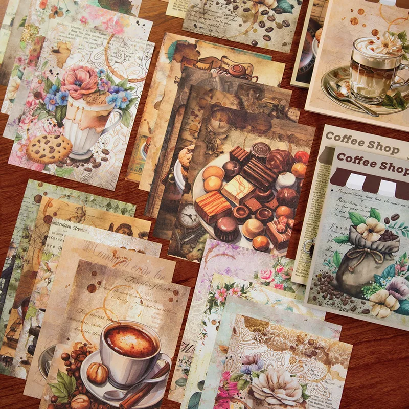 30pcs/lot Memo Pads Material Paper Vintage The coffee shop Junk Journal Scrapbooking Cards Retro Background Decoration Paper