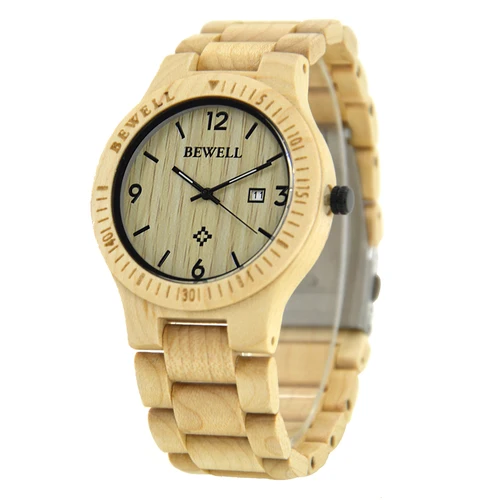 Imagen 2 del producto Reloj de madera natural de lujo para hombre, relojes de madera de arce con fecha automática, reloj de pulsera de bambú