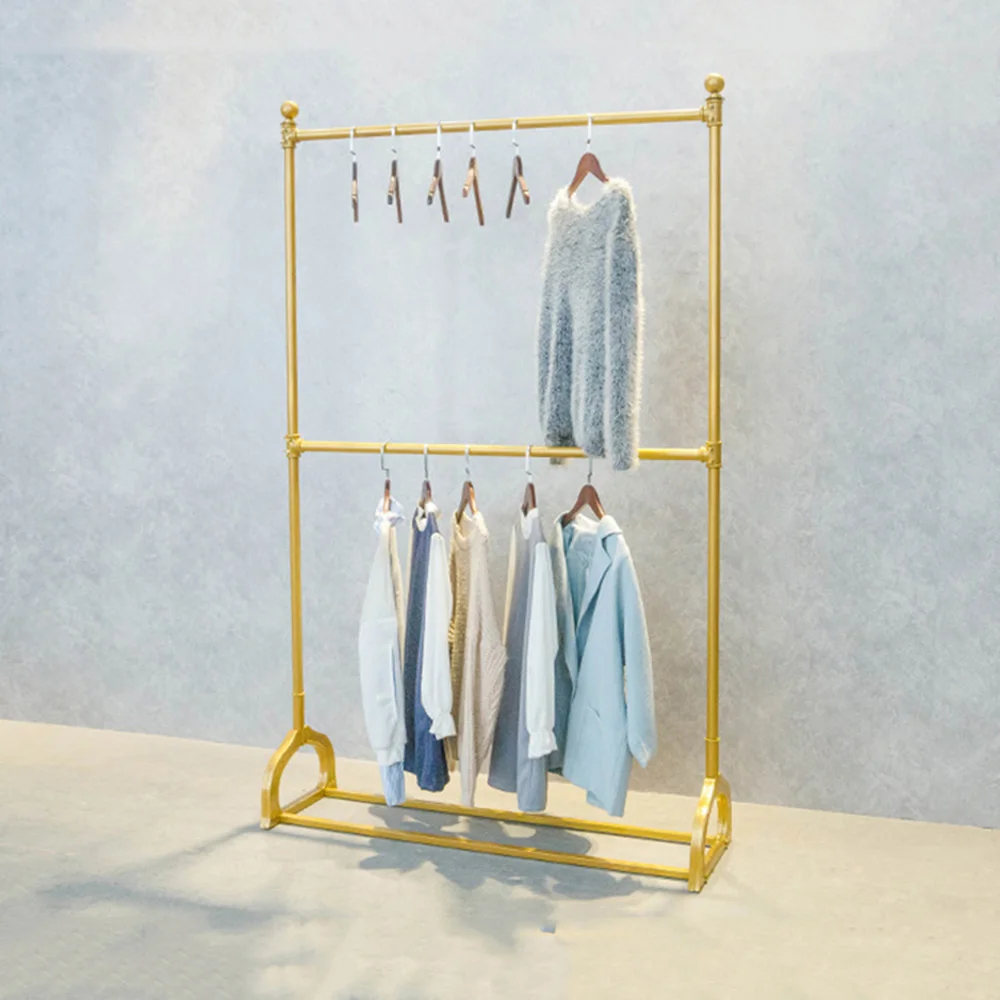 

Garment Clothes Rack Freestanding Clothes Display Dryer Hanger Stand Rack Metal, 2 Layer Garment Rack with Double Hanging Bars