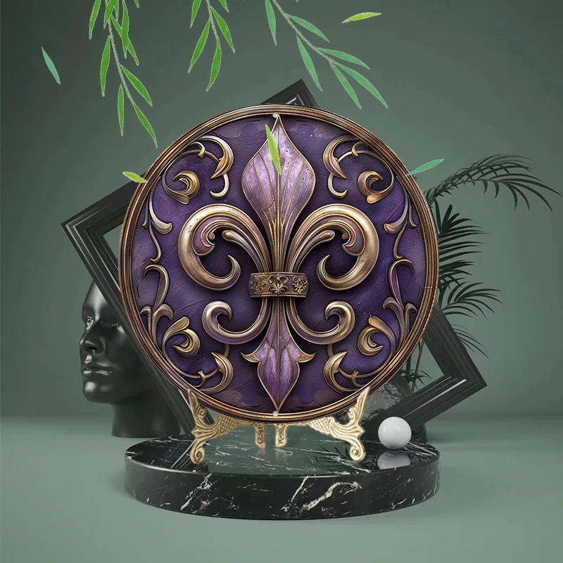 علامة الألومنيوم Fleur De Lis إكليل ، ديكور حائط معدني مطبوع HD مقاوم للماء ، ثقوب مسبقة الحفر للمنزل ، مقهى ، 1! #3