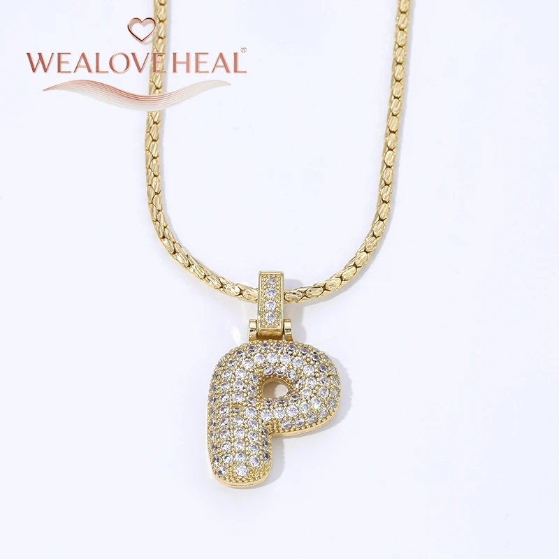 18K Vergoldete A-Z Bubble Initial Halskette, Puff-Ballon-Buchstaben-Anhänger Halsketten mit Zirkonia, Hip-Hop-Schmuck Geschenk für Frauen und Männer – Detail 34