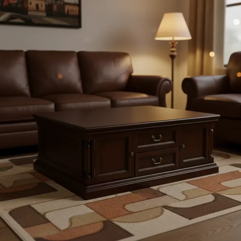 Rectangular Solid Wood Coffee Table with Drawers American Country Style Living Room Storage Furniture for Home Decor Modern