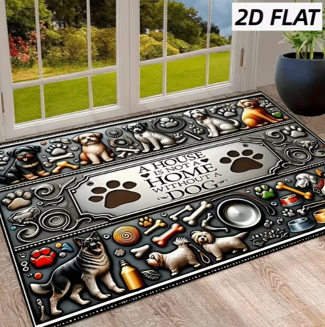 Cute Little Dog Face Door Mat with Soft Suede Design and Anti Slip Layer Suitable Foyer Bedroom Kitchen Corridor Home Decoration