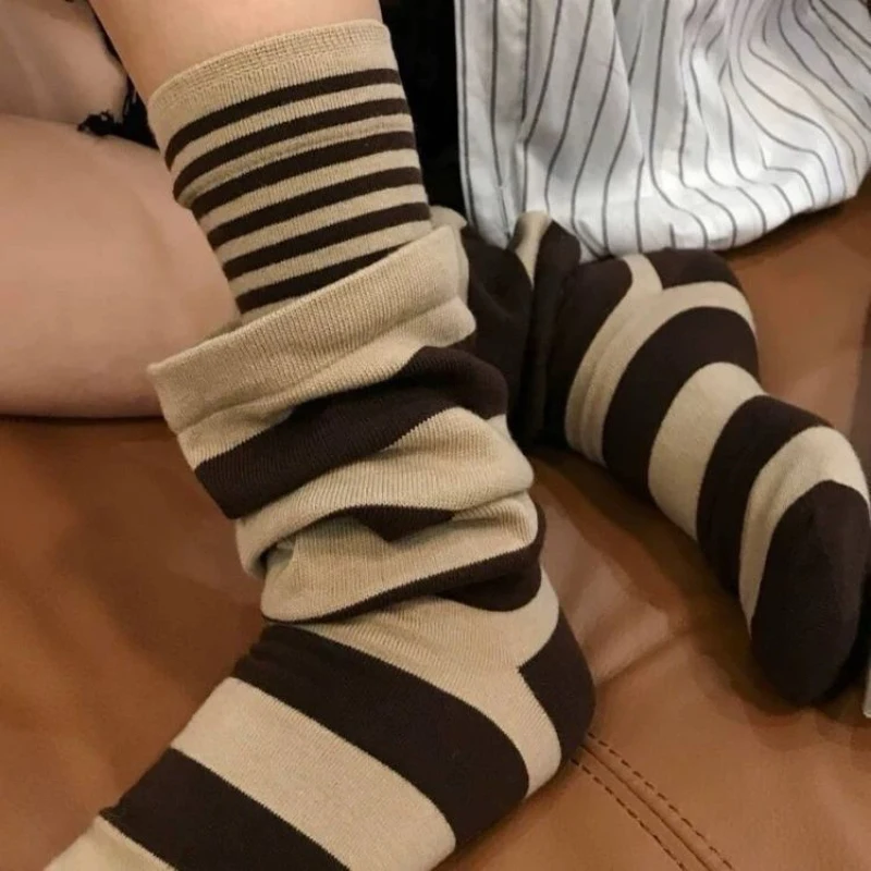 3-Pair Punk Aesthetic Faux Layered Socks Angora Red Black White Stripes Splicing Slouchy Sock Standout Alternative Wardrobe