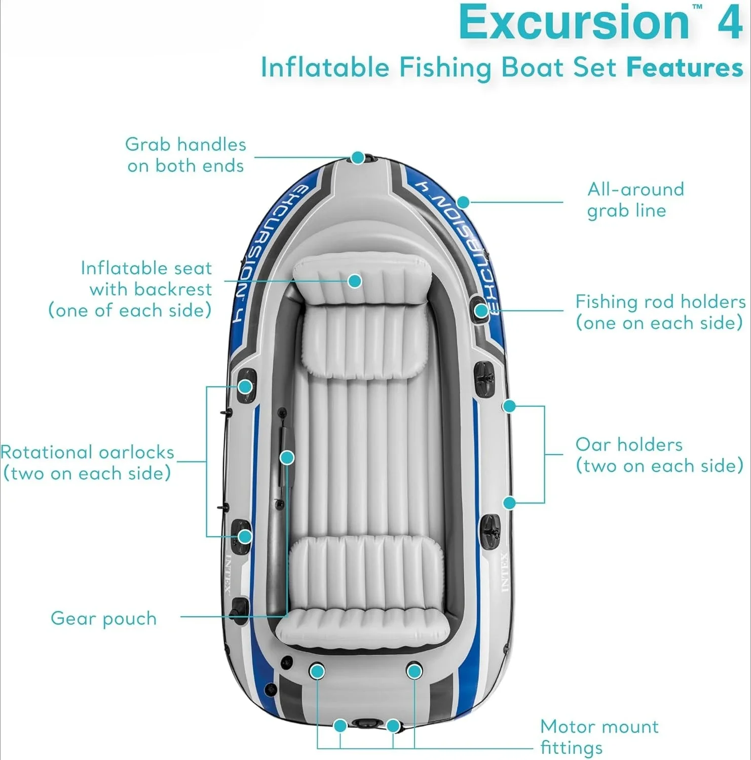 Excursion Inflatable Boat Series: Includes Deluxe 54in Boat Oars and High-Output Pump – SuperTough PVC – Adjustable Seats