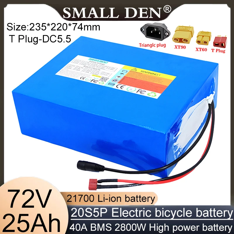 New 72V 25Ah 21700 Lithium ion Polymer Battery Pack 20S 4P 40A Electric Bicycle Scooter Motorcycle BMS 2800W High Power Battery