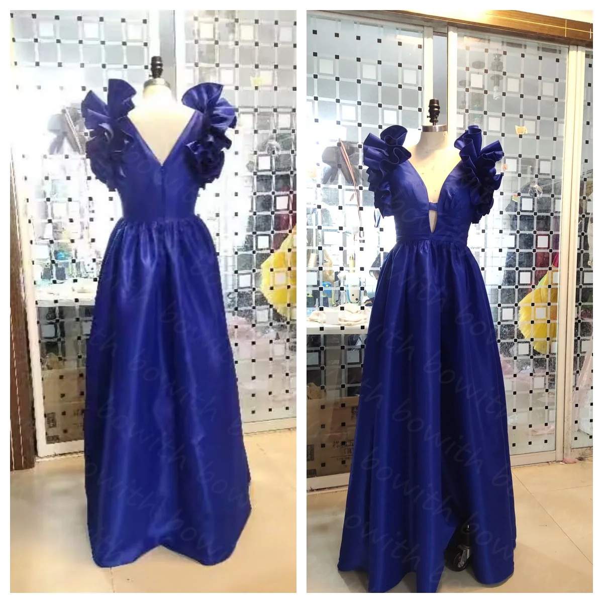 Bowith-vestido de fiesta de noche para mujer, traje Formal con hombros de flores, color azul real, elegante, 2024