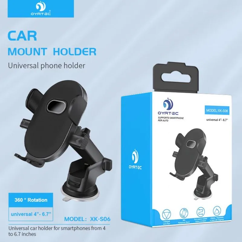 Support de téléphone de voiture à ventouse OYRTEC XK-S06 Gravity, 360° °   Support de smartphone universel réglable et extensible pour écran de 4 à 6,7 pouces, support de voiture antidérapant à verrouillage automatique pour tableau de bord et pare-brise, navigation