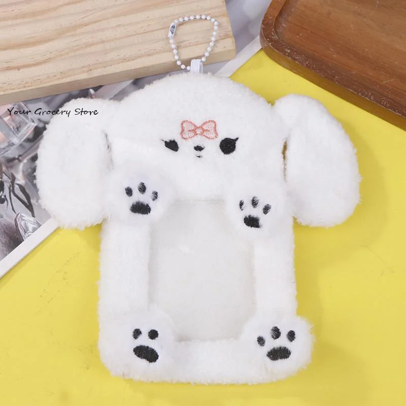 Lindo cachorro perro tarjetero de felpa ídolo 3 pulgadas foto tarjetero almacenamiento de fotos funda protectora bolsa colgante regalo femenino