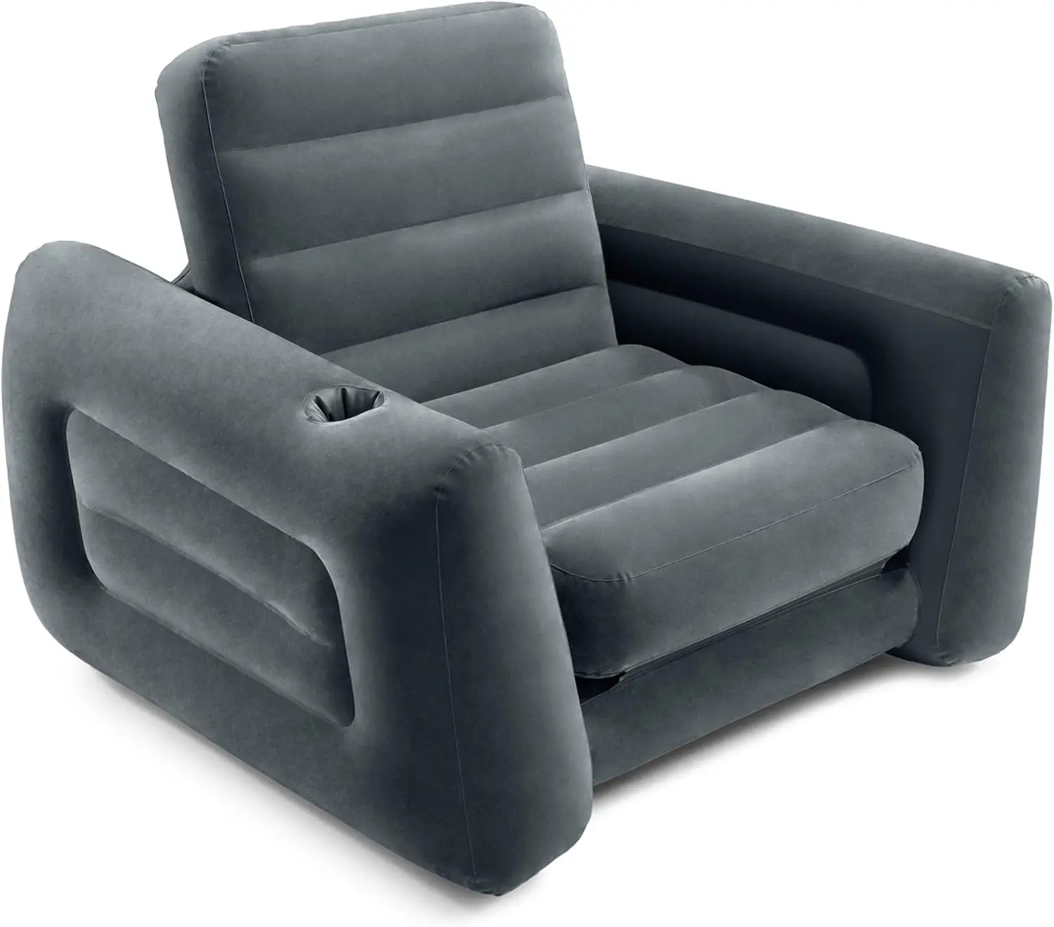 

66551Ep Inflatable Pull-Out Chair: Built-In Cupholder – Velvety Surface – 2-In-1 Valve – Folds Compactly – 80"" X 91"" X 26""
