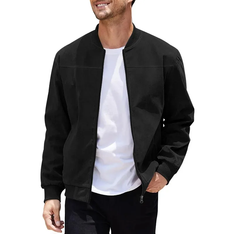 Cross-border suede solid color men's zipper jacket casual retro long-sleeved jacket